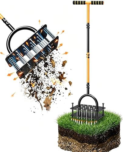 MQJIAZHI Rasenlüfter Aerifizierer für Rasen, manueller Rasenbelüfter mit 16 Metallspikes & T-Griff, für Verdichtete Böden, Garten & Rasenpflege