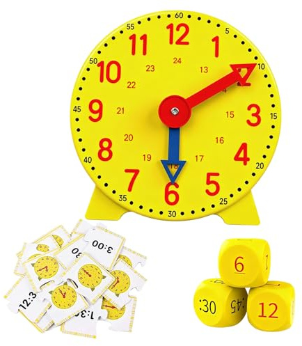 Lernuhr Kinder mit 3 Würfeln und 12 Zeitkarten lern uhr lernuhr Grundschule | Uhr zum Lernen für Kinder Hilfsmittel Frühkindliche Bildung Lernen für Kinders ab 6 Geschenke zur Einschulung Junge Mädchen