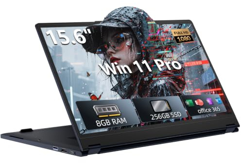 Ordinateur Portable 15,6 Pouces 2-en-1 - PC Portable Win 11, 8Go RAM 256Go SSD, Laptop avec Processeur Core i3 8100Y, Écran Tactile IPS FHD 360° Rotation, Graphiques Radeon, Léger avec HDMI Type-C
