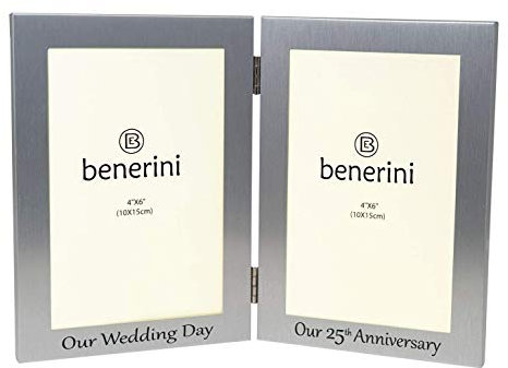 25th Silver Wedding Anniversary Double Photo Frame - 'Our Wedding Day' & 'Our 25th Anniversary' - 4x6 inches