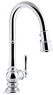 Kohler Artifacts Grifo de fregadero de cocina de un solo agujero con caño desplegable de 17-5/8, Cromo pulido, 17.63 x 4.31 x 8.50 inches