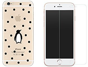 NOVAGO Compatible avec iPhone 8 Plus, iPhone 7 Plus -Combo (Coque + Verre trempé) Coque Gel Transparente et Solide Anti Choc +1 Film en Verre trempé 0.26 mm (Pingouin)