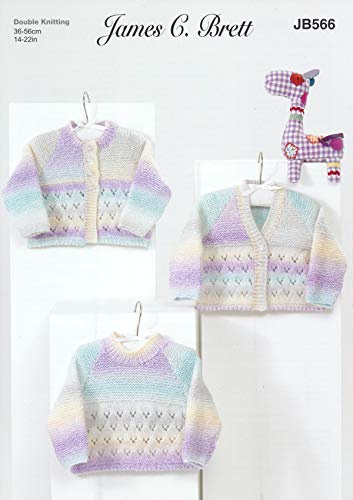 James Brett Double Knit Knitting Pattern Round or V Neck Cardigan & Sweater Baby Marble DK (JB566)