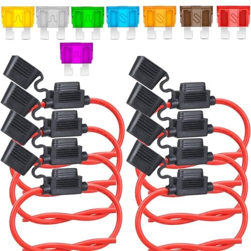 Gebildet 8pcs Sicherungshalter mit 12AWG Draht für KFZ LKW, 32V 30A Inline Flachsicherung Wasserdicht Halter ATO, mit 8pcs Standard Mittel Flachsicherungen (3A/5A/7.5A/10A/15A/20A/25A/30A)