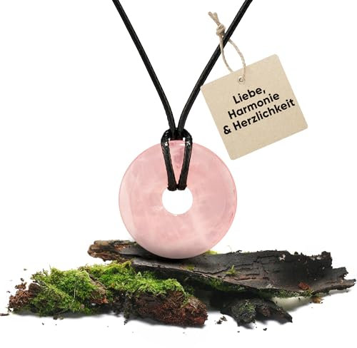 PURAJA Rosenquarz Anhänger aus echtem Edelstein | Heilstein Kette mit Donut Anhänger inkl. hochwertigem Kordband
