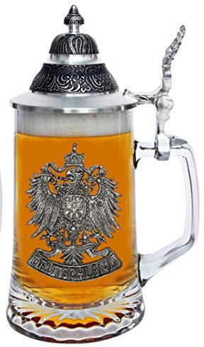 Glaskrug gedunkelter Zinndeckel, Bierglas, Bierkrug, Krug