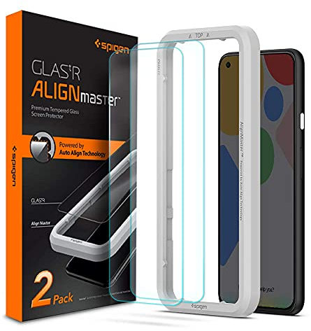 Spigen AlignMaster Schutzfolie für Google Pixel 4a, 2 Stück, Positionierhilfe für Einfache Installation, Hüllenfreundlich, 9H gehärtetes Glas, Pixel 4a Folie