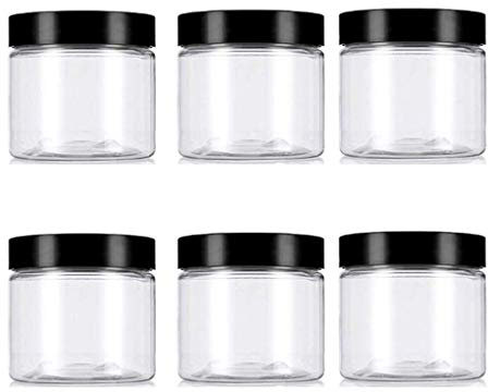 VASANA 6PCS 8 oz 250ml Clear Plastic Containers with Black Lids Empty Plastic Cream Jars Lotion Ointments and Cosmetic Containers Food Bottles for Scrubs Lotions Cosmetic and Butters
