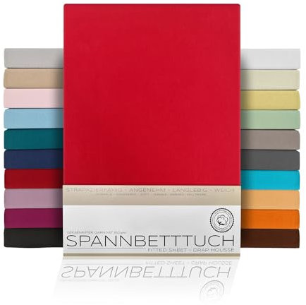 BEAUTEX Spannbetttuch Bettlaken aus Baumwolle, Premium Jersey Stoff 160g/m², Größe und Farbe wählbar (Boxspring - 180x200x45 cm, Rot)