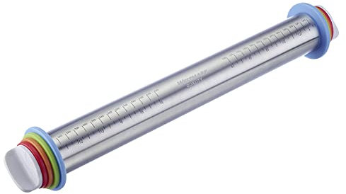 Westmark Backroller mit 4 Distanzringen, je 1 Ring à 10 mm, 6 mm, 3 mm,2 mm, Mit Skaleneinteilung, Rostfreier Edelstahl/Kunststoff, Silber/Weiß/Hellblau/Hellgrün/Orange/Rot, 30452260