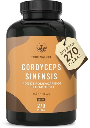 TRUE NATURE Cordyceps Kapseln hochdosiert - 270 Stück - 19.500mg/Tagesdosis | 10:1 Extrakt - mit 40% bioaktiven Polysacchariden - 3 Monate Vorrat - Cordyceps Sinensis - Vegan
