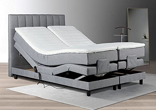 Tesla Dreams Boxspringbett 180x200 Emotion - Elektrisch verstellbare Matratze, 7 Zonen Taschenfederkern-Matratze H2/H3, Topper MemoLUX 10 cm Höhe, Grau