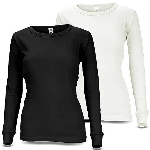 Black Snake Damen Thermo Unterhemden Set | 2 Langarm Unterhemden | Funktionsunterhemden | Thermounterhemden 2er Pack - Creme/Schwarz - S