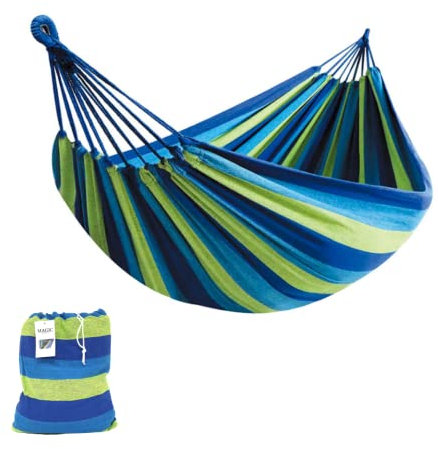 Hängematte Outdoor Baumwolle Mehrpersonen mit Tragetasche. Hängematte Möbel für Terrasse, Hof, Garten, Schlafzimmer. (Gewicht bis 150kg - Maße 150 x 180cm)