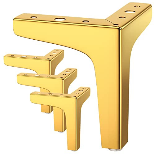 JOLIGAEA 4 Stück Metall Möbelfüße, Belastbar Bis 800 KG, 17cm Tv Lowboard Möbelfüsse, Schrankfüße für Schrank, TV-Schränke, Schubladen, Nachttisch, Mit Schrauben, Gold