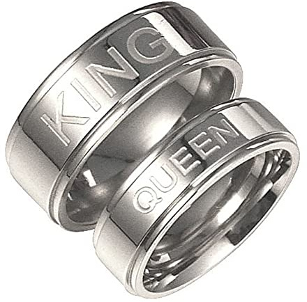 Skcess Pärchen Geschenke Edelstahl, Ehering Silber Gravur Queen and King Ringe Frauen Ringe für Herren Geschenk für Paare
