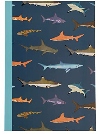 Sharks A5 Notebook medium desk pad. Cool marine predator stationery | temporary tattoos, kids tattoos, skin art decals, fake ink body decor, fun party favors, safe transfers