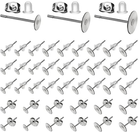 TOAOB 800 Pezzi Chiusure Orecchini Basi Perni in Acciaio Inossidabile 4mm 6mm 8mm e Ferma Orecchino Farfalla e Trasparente Gomma Backs Support per Orecchini Creazione Gioielli Fai da Te
