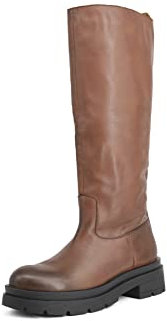 QUEEN HELENA Stivali Biker di Pelle con Tacco Plateau Classici Casual Donna S280 (Marrone, Numeric_36)