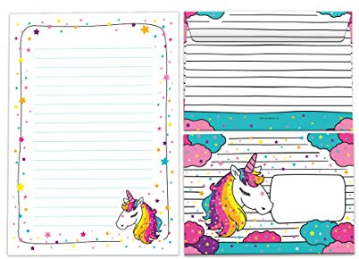 Briefpapier-Set Briefblock in A5 mit Umschlägen Kindermotiv Einhorn für Mädchen (Block A5 mit 25 Blätter + 15 Umschläge)