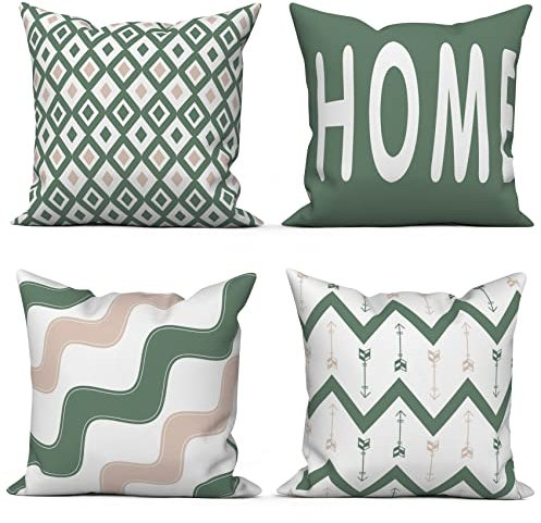 ASDCXZ Grün Kissenbezug 50x50 cm 4er Set, Nordeuropa Modern Mode Grün Weiß Rosa Sofa Dekokissen Kissenbezüge Kissenhülle Waschbar Polyester Flachs Textil Outdoor Polster Kopfkissenbezug Kissen Bezug
