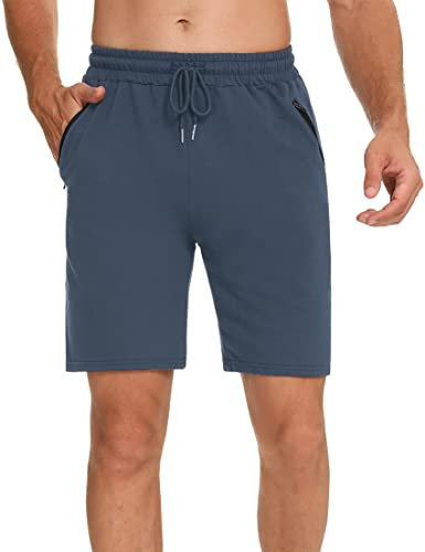 Wayleb Kurze Hose Herren Sport Shorts Sommer Baumwolle Freizeithose Kurz Leicht Jogginghose Trainingshose Sporthose mit Reißverschlusstasche, Himmelblau S
