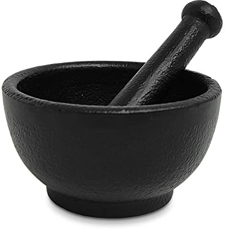 New Age Imports, Inc. Mörser und Stößel aus Gusseisen, 8,9 cm, Kräutermühle, Pillenzerkleinerer, Molcajete, robuster Gusseisen-Mörser und Pessel von New Age Imports, Inc. (MP2, Gusseisen, MP2, 8,9 cm)