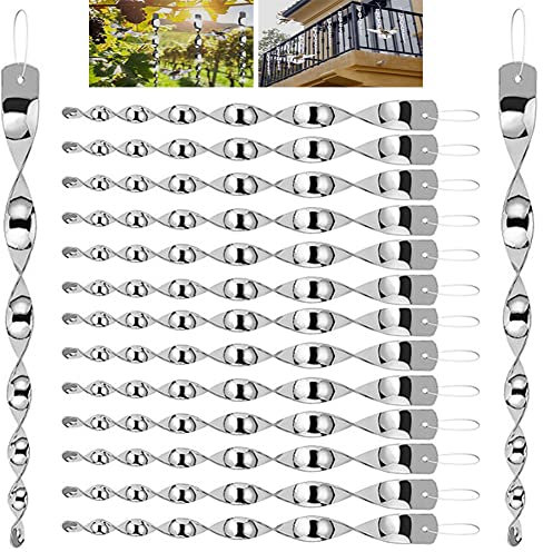 24 Stück Reflektierende Vogelschreck 30cm Reflektierende Windspirale Vogelabwehr Vogelabwehrstangen zur Vogel Abwehr Garten Dekoration für Balkon und Garten Silber