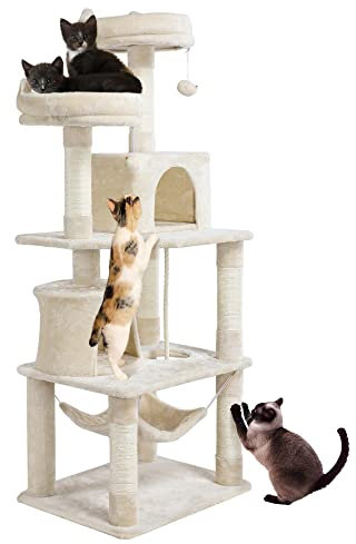 Yaheetech Rascador para Gatos de 158 cm Grande Arbol para Gatos Adultos Torre de Gatos Casita Juego para Mascota Beige