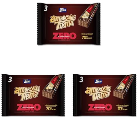 Tirma Gaufrettes au chocolat noir 70% | Sans sucre ajouté | Keto Friendly | Low Carb | Non OGM | Convient aux végétariens et aux diabétiques (3 gaufrettes, 64.5 g) (Lot de 3)