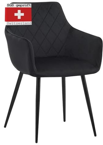 Albatros Esszimmerstühle 1er Set SALO, Schwarz - Modern und Stilvoll, bequemer Polsterstuhl - Eleganter Küchenstuhl, Stuhl Esszimmer oder Esstisch Stuhl im Retro-Look Samt