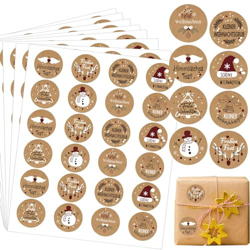 504 Stücke Aufkleber Weihnachten,Aufkleber Weihnachten zum Beschriften,Etiketten Kraftpapier,Frohe Weihnachten Aufkleber,Geschenk Etiketten Selbstklebend,Weihnachtsaufkleber