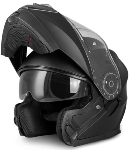 VINZ Santos Casque modulable avec visière Solaire | Homologué ECE 22.06 & Compatible PINLOCK | Casque de Moto intégral | Casque Moto modulable | Tailles XS-XXL - Noir Mat