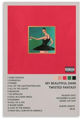EKoKim My Beautiful Dark TWISTED FANTASY Poster, dekoratives Gemälde, Leinwand, Wandposter und Kunstdruck, modernes Familienschlafzimmer-Dekor-Poster, 20 x 30 cm