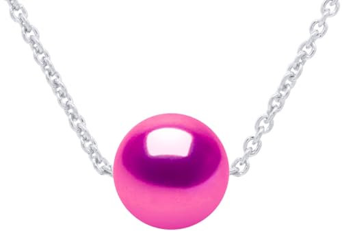 PEARLS & COLORS - Collier Chaîne Perle de Culture d'Eau Douce Ronde - Qualité AAA + - Argent 925 - Bijou Femme