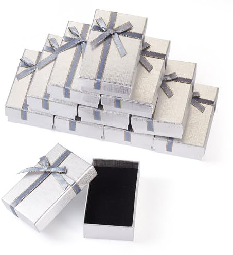 Boutigem Kleine rechteckige Papier-Schmuck-Geschenkboxen mit Schleife, 8,3 x 5,35 x 2,7 cm, für Halsketten, Ohrringe, Ringe, Schmuckverpackungen, 12 Stück
