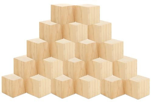 LDHHYH 24 Stück Holzwürfel 50x50x50mm, Holzwürfel Blanko, Bauklötze Holz, Natürliche Holzblock Holzklötze, Unbehandelt zum Basteln für DIY Malen Handwerk Dekoration
