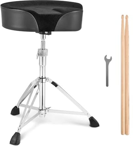 VEVOR Drumhocker, 560–705 mm höhenverstellbar, gepolsterter Drumsitz mit Anti-Rutsch-Füßen, 5A-Drumsticks, 227 kg maximale Gewichtskapazität, 360° drehbarer Schlagzeugstuhl für Schlagzeuger