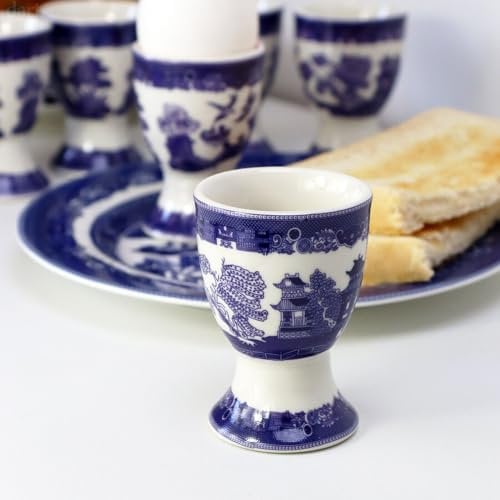 Darthome Set of 6 Blue Willow Egg Cups Ceramic Kitchen Breakfast Dining English Tableware