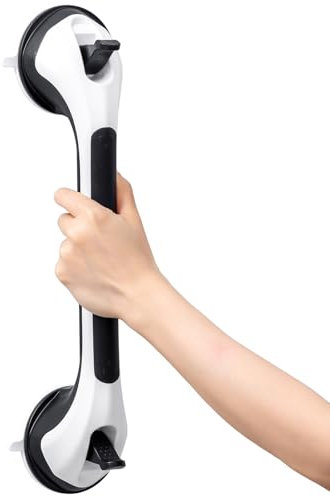 TAILI Haltegriffe für Senioren, MAX 110 KG Haltegriff Dusche ohne Bohren, 43 CM Duschgriff für Senioren ohne Bohren, Abnehmbare Duschgriff mit Saugnapf, Badewannengriff, Griffstangen, Schwarz