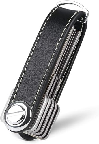 Zcbzbn Key Manager Leder Kompakt Metall SchlüSselanhäNger SchlüSselring Dekoration FüR Bis Zu 4-6 SchlüSseln, Schwarz