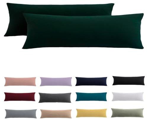 Beqnat Seitenschläferkissen Bezug 40x145 2er Set, Kissenbezug Dunkelgrüne | Mikrofaser Kopfkissenbezug 145x40 mit Reißverschluss, Kissenhülle 40 x 145 für Seitenschläferkissen, Bügelfrei & Knitterfrei