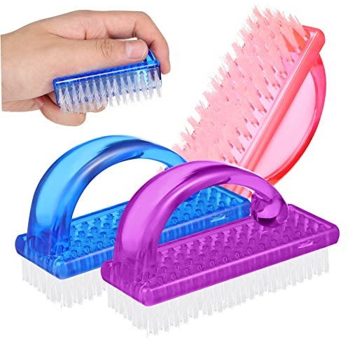 iplusmile 6pcs Large Plastic Handle Nail Dust Remover Brushes for Manicure and Pedicure, Fingernail Cleaning Brush Set Blue, Purple, and Pink Handles, Nail and Hand Cleaning Tools for Women and Men