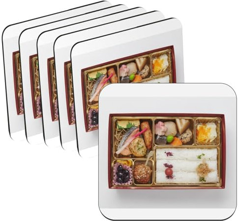 sous Verre en Bois - Makunouchi Bento Box Nourriture Japon Cuisine Japonaise - Lot de 6 (95 x 95 mm)