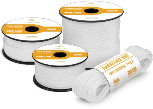 Abma Cord Paracord 4mm 15m Schnur Typ III Paracord 550 Seil 7 Kern für Outdoor, Camping, Survival, Basteln, Armband - Max. 250kg - Weiß