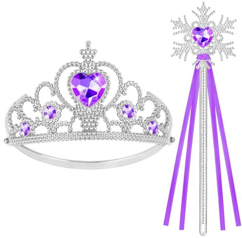 HOTUT Prinzessin Tiara Krone und Zauberstab, Princess Dress Up Zubehör, Tiara Kinder und Zauberstab Set, Prinzessin Kleid Zubehör für Weihnachtsdekoration, Cosplay, Themenpartys - Lila
