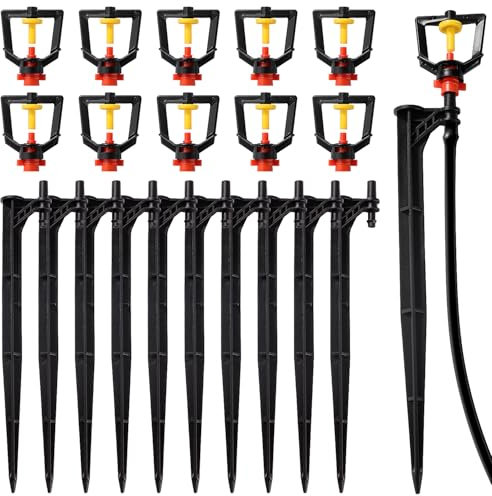 VooGenzek 10 Piezas Microaspersor y 10 Piezas Estacas de Apoyo, Aspersores de RefraccióN de 360 Grados, Aspersores de Riego Colgantes por AtomizacióN, para Granja