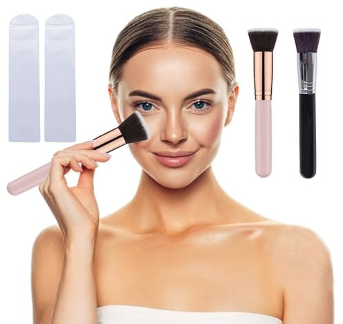 LIANRISES 2 Pièces Pinceau Fond De Teint Fluide, Pinceau Kabuki, Pinceau Contouring Visage Rose Et En Noir, Pour La Crème Blush Et 2 Sacs De Protection