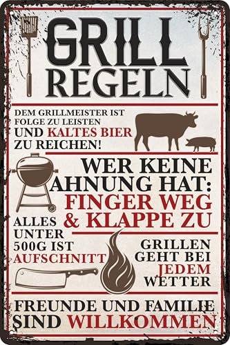 Wetterfestes 14 x 20 cm Blechschild, Wandschild, Türschild Grillregeln