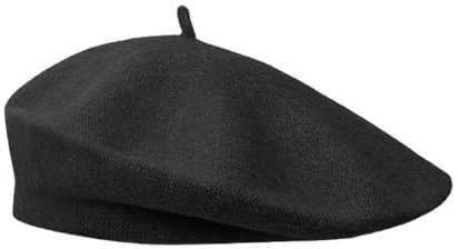 GIDWRIY Damen Baskenmütze, Klassisches Beret, Einfarbig, Schwarz, Wolle, Frühling, Herbst, Winter